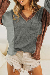 Colorblock Exposed Seam V-Neck Top