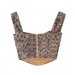 Leopard Print Brown Slim Fit Corset Crop Tank Top