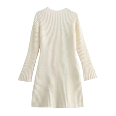 Ivory Knitted Long Sleeve Mini Dress