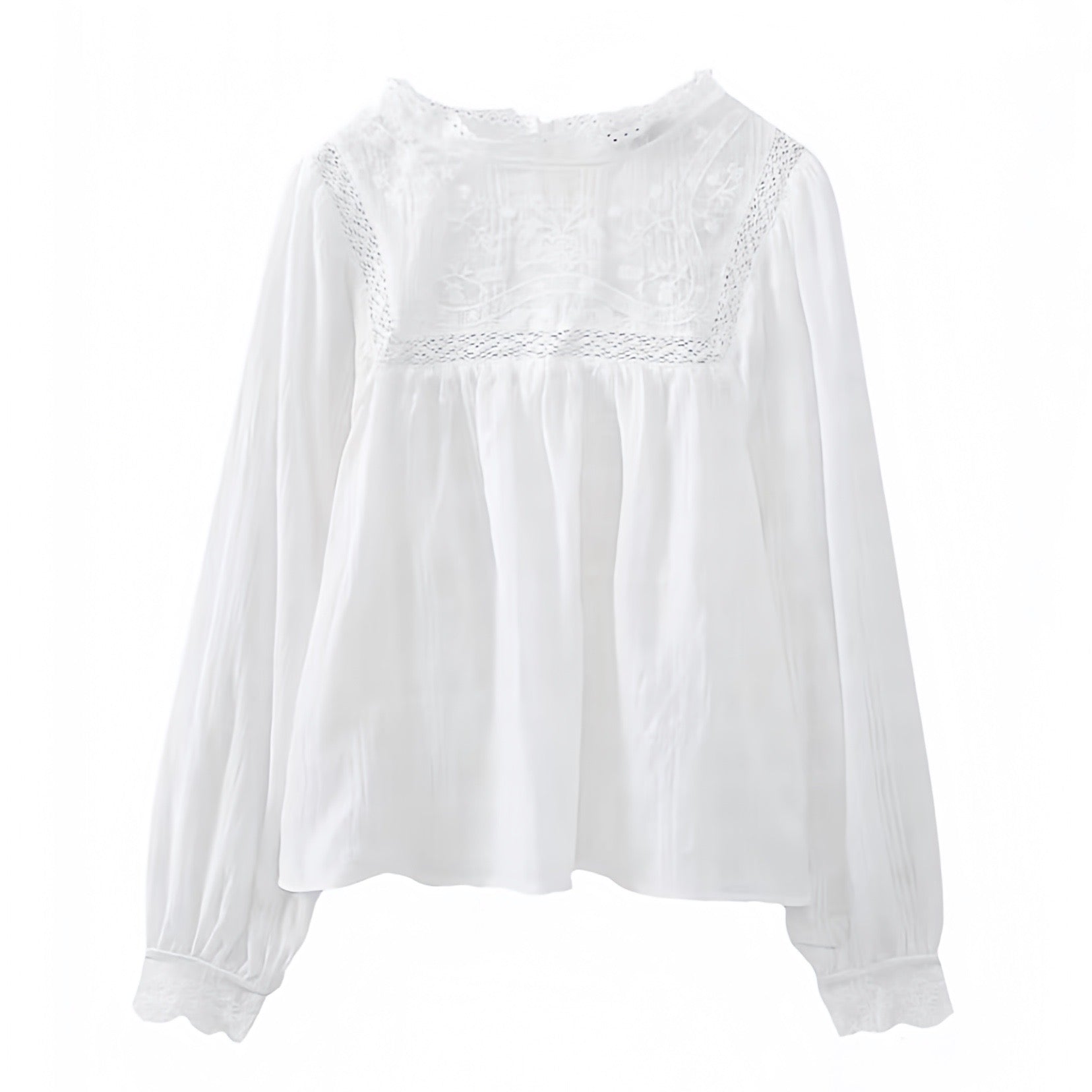 White Eyelet Lace Embroidered Long Sleeve Blouse Top