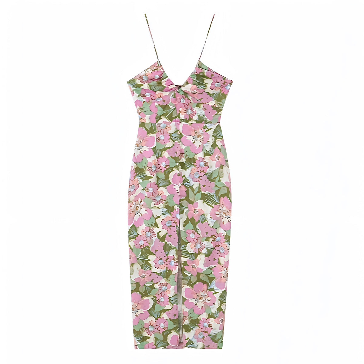 Florida Keys Floral Print Spaghetti Strap V-Neck Bodycon Maxi Dress