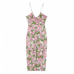 Florida Keys Floral Print Spaghetti Strap V-Neck Bodycon Maxi Dress