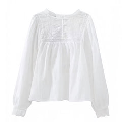 White Eyelet Lace Embroidered Long Sleeve Blouse Top