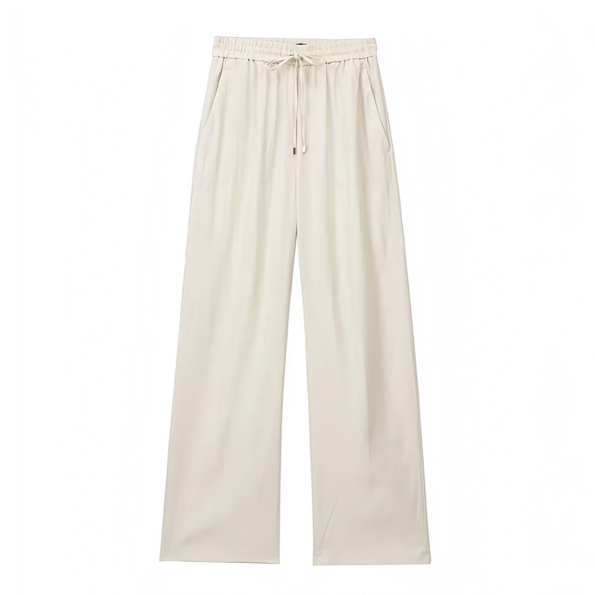 Light Beige Low Rise Cotton Linen Wide Leg Trouser Pants