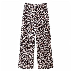 Leopard Print Vintage Mid-High Rise Wide Leg Trouser Pants