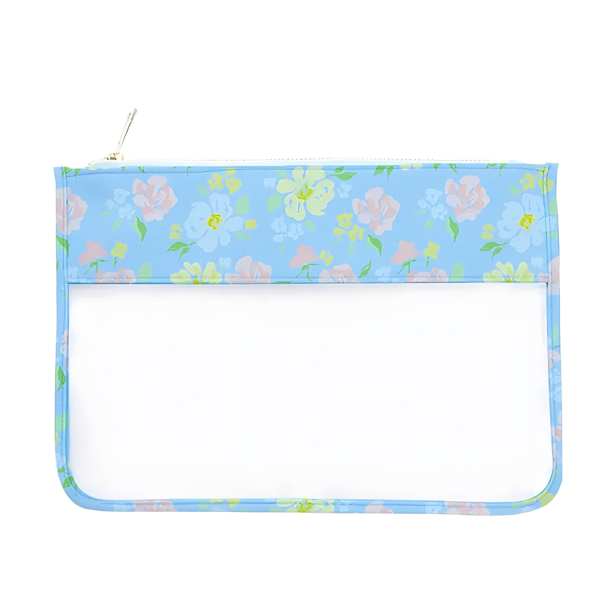 Light Blue Tropical Flower Print Clear Makeup Pouch