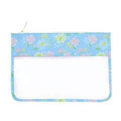 Light Blue Tropical Flower Print Clear Makeup Pouch