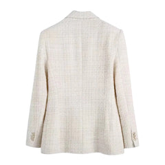 Ivory Tweed Gold Button Blazer Jacket