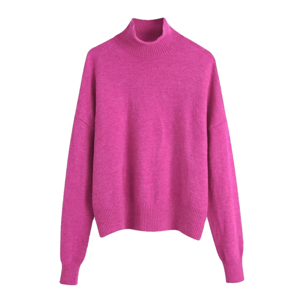 Dark Pink Knit Turtleneck Pull Over Sweater