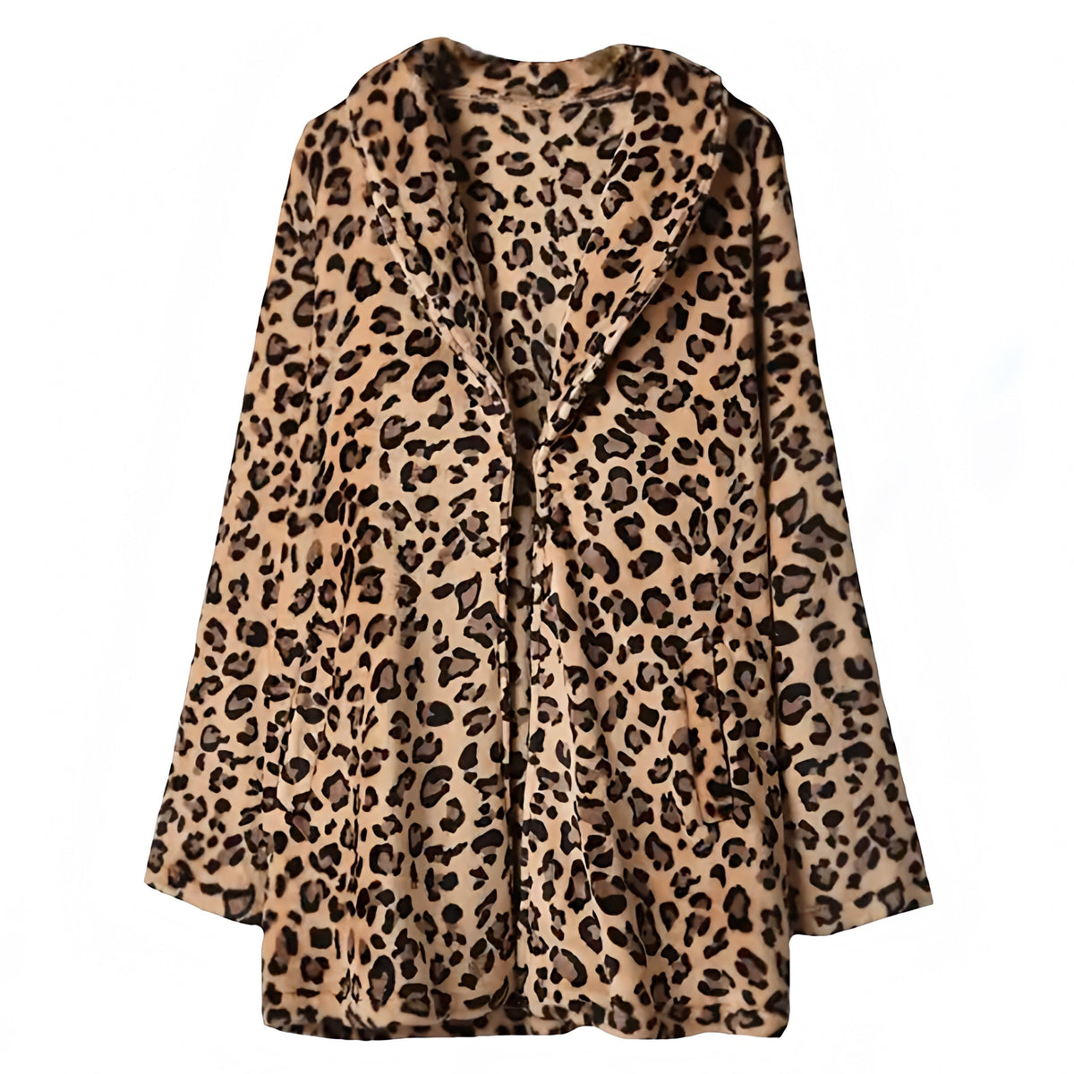 Leopard Print Faux Fur Oversized Long Sleeve Coat