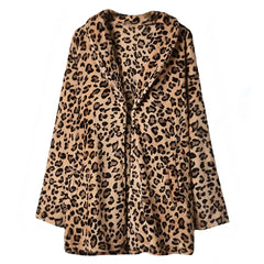 Leopard Print Faux Fur Oversized Long Sleeve Coat