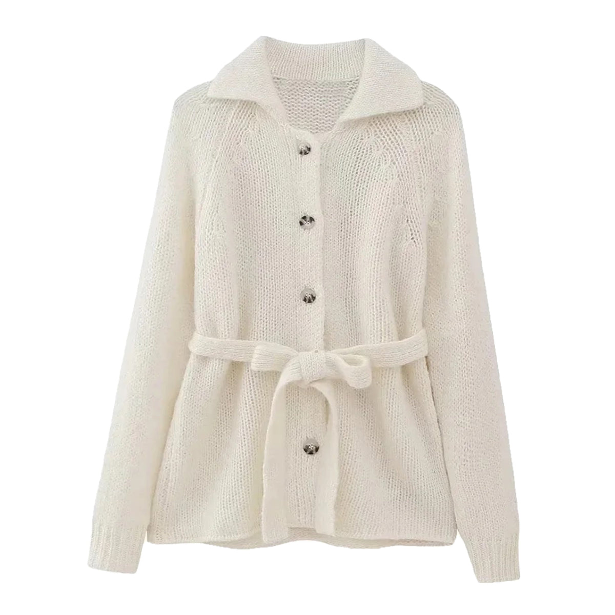 Ivory Knit Button Up Fitted Cardigan Sweater