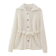 Ivory Knit Button Up Fitted Cardigan Sweater