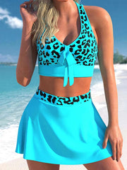Aqua Stripes Bikini Skirt Set