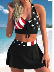 Aqua Stripes Bikini Skirt Set