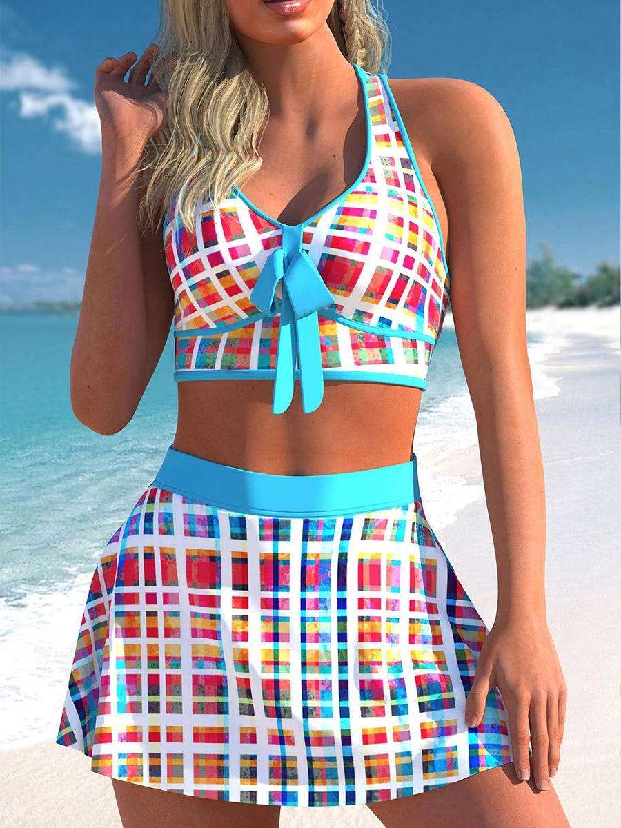 Aqua Stripes Bikini Skirt Set