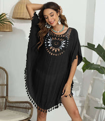 Azure Bloom Tassel Beach Cover-Up