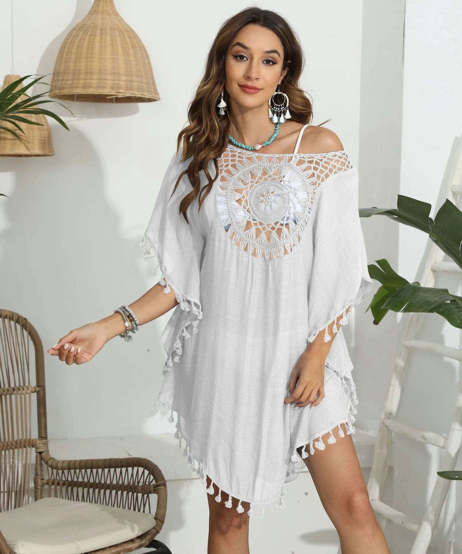 Azure Bloom Tassel Beach Cover-Up