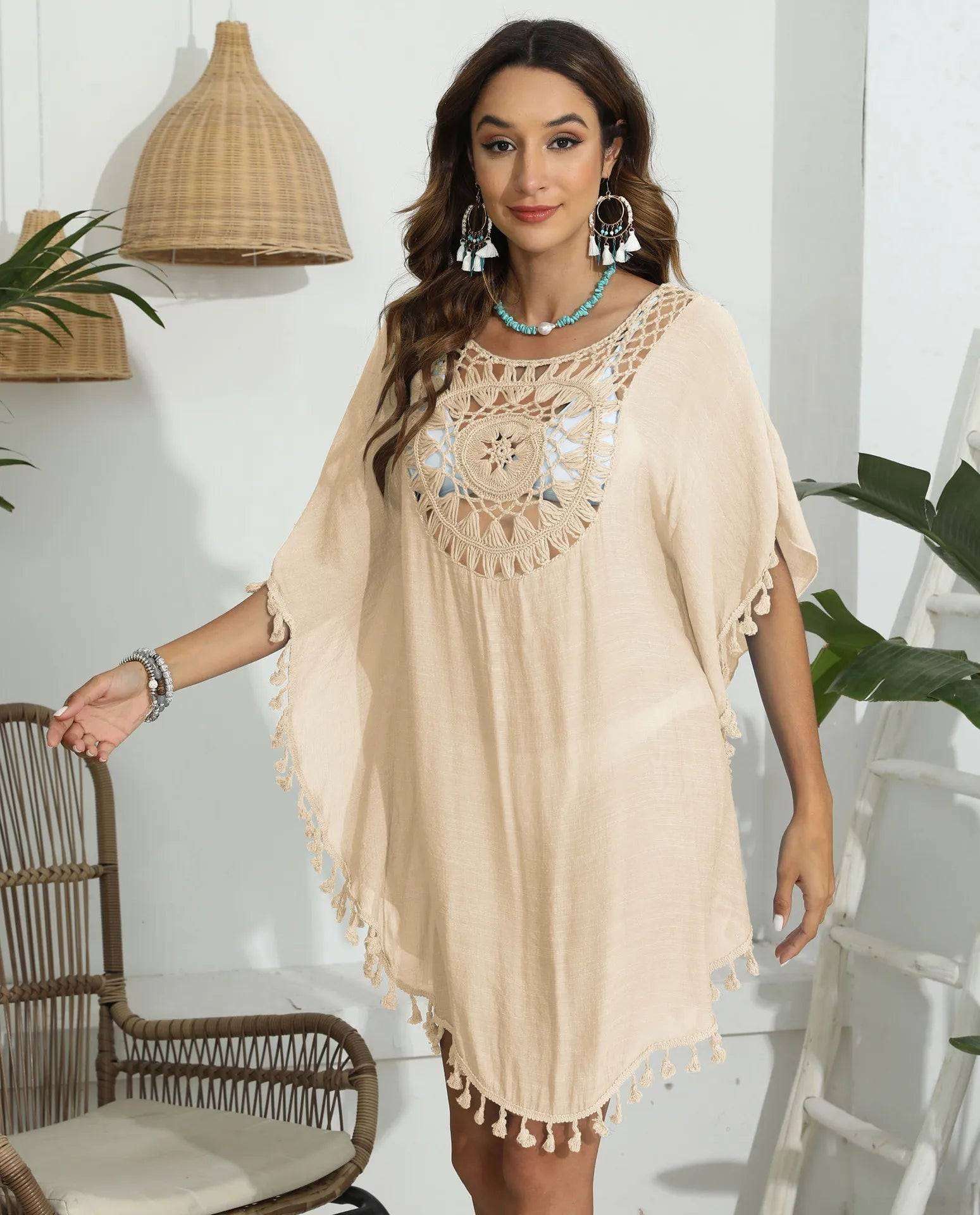 Azure Bloom Tassel Beach Cover-Up