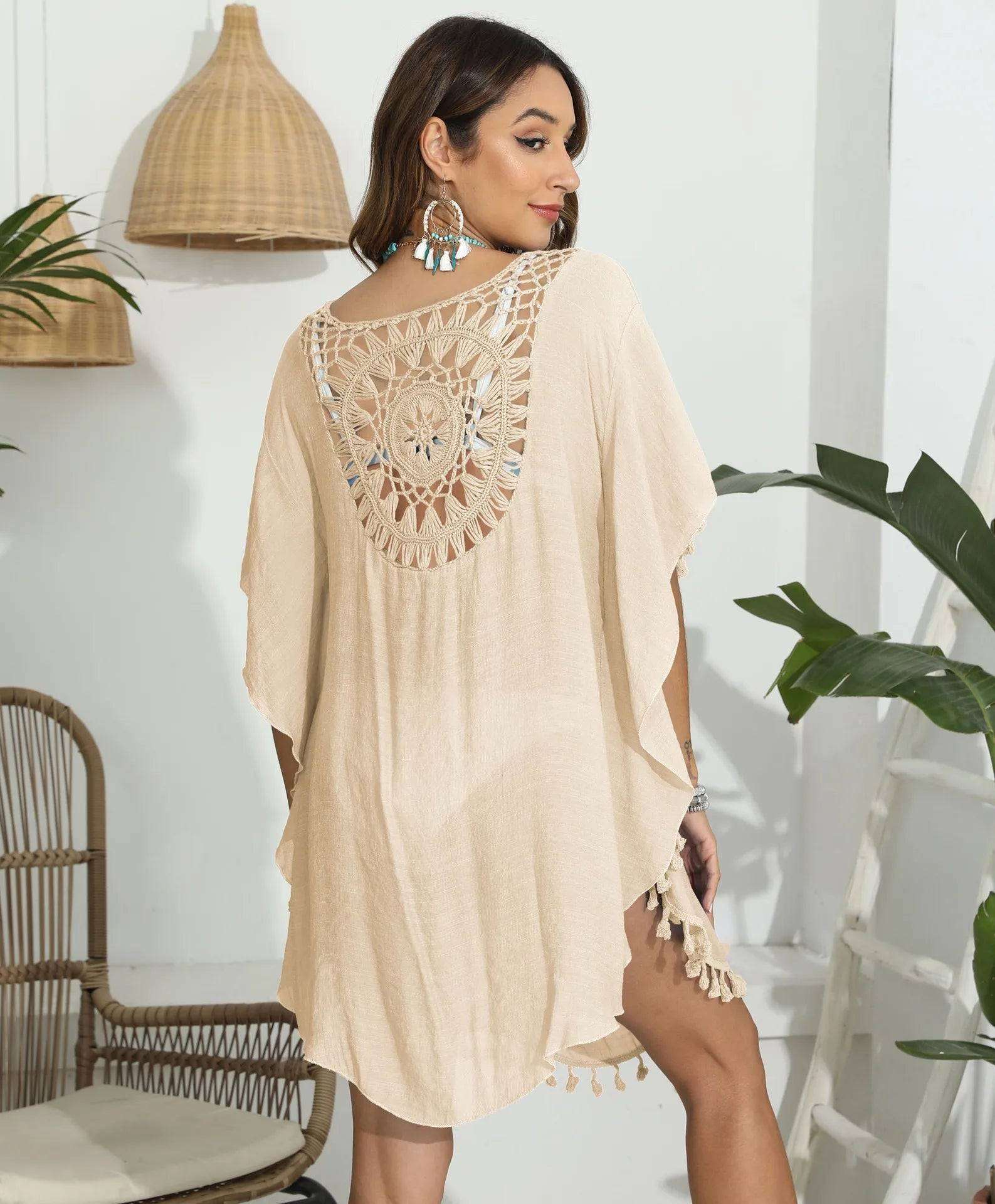 Azure Bloom Tassel Beach Cover-Up