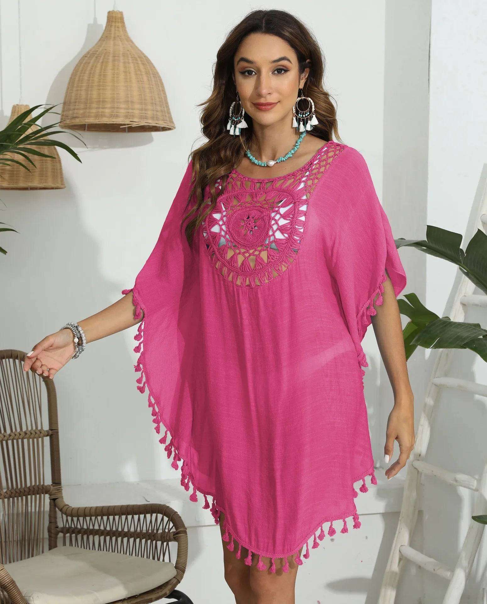 Azure Bloom Tassel Beach Cover-Up