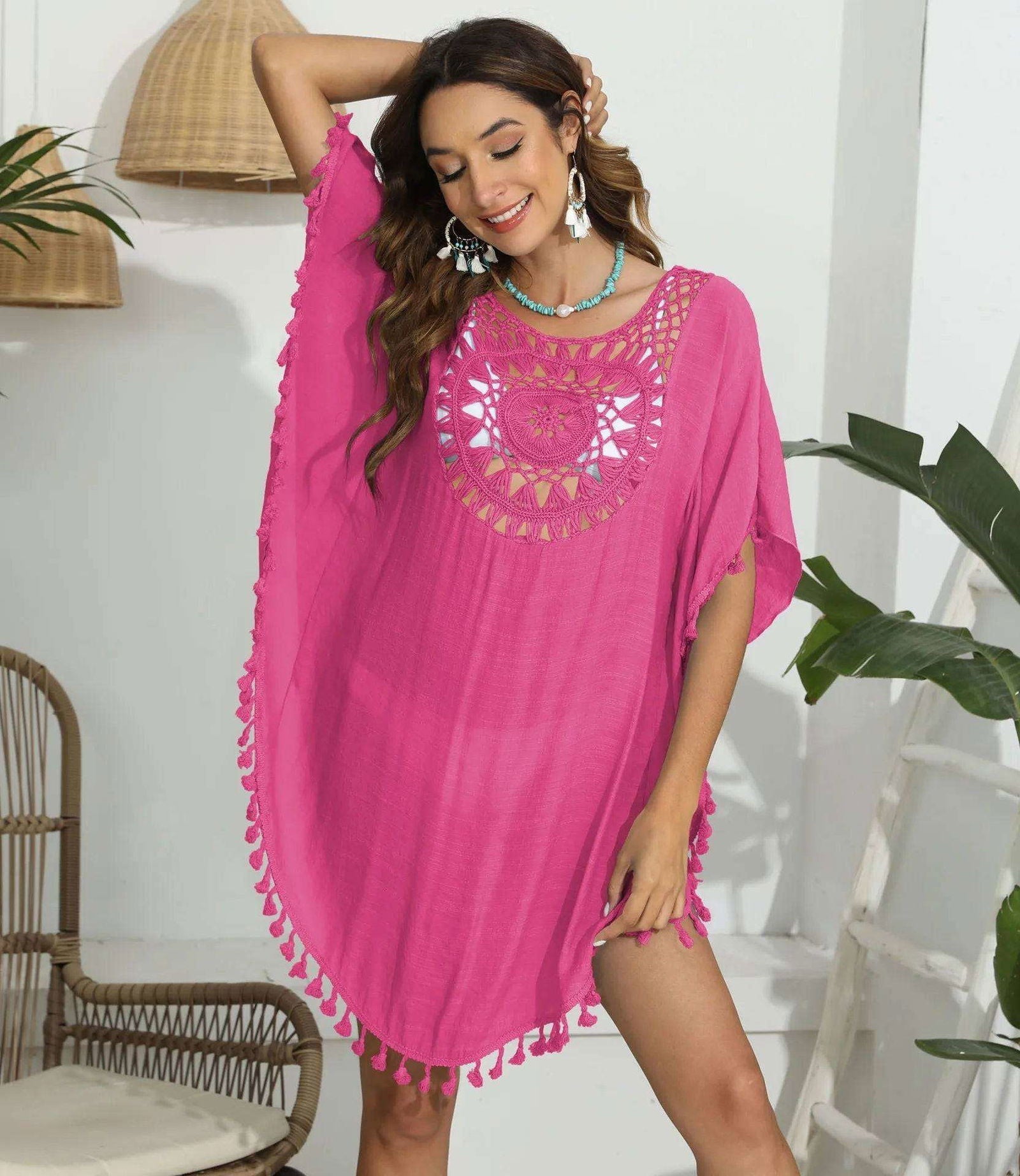 Azure Bloom Tassel Beach Cover-Up