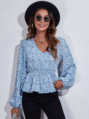 Azure Blossom Peplum Blouse