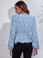 Azure Blossom Peplum Blouse