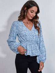 Azure Blossom Peplum Blouse