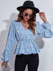 Azure Blossom Peplum Blouse