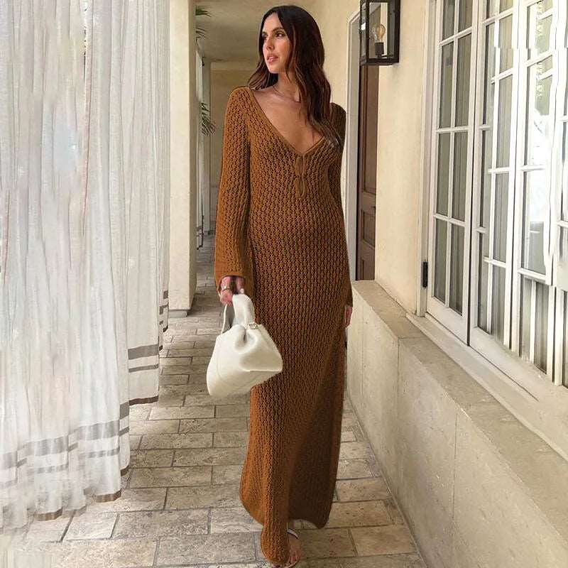 Azure Dreams Flared Sleeve Crochet Maxi