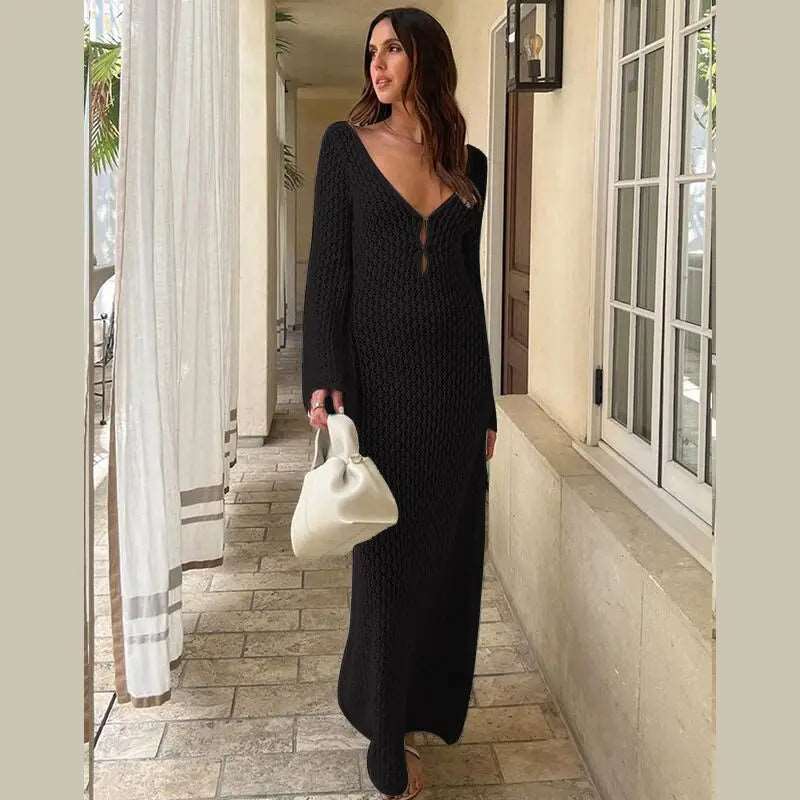 Azure Dreams Flared Sleeve Crochet Maxi