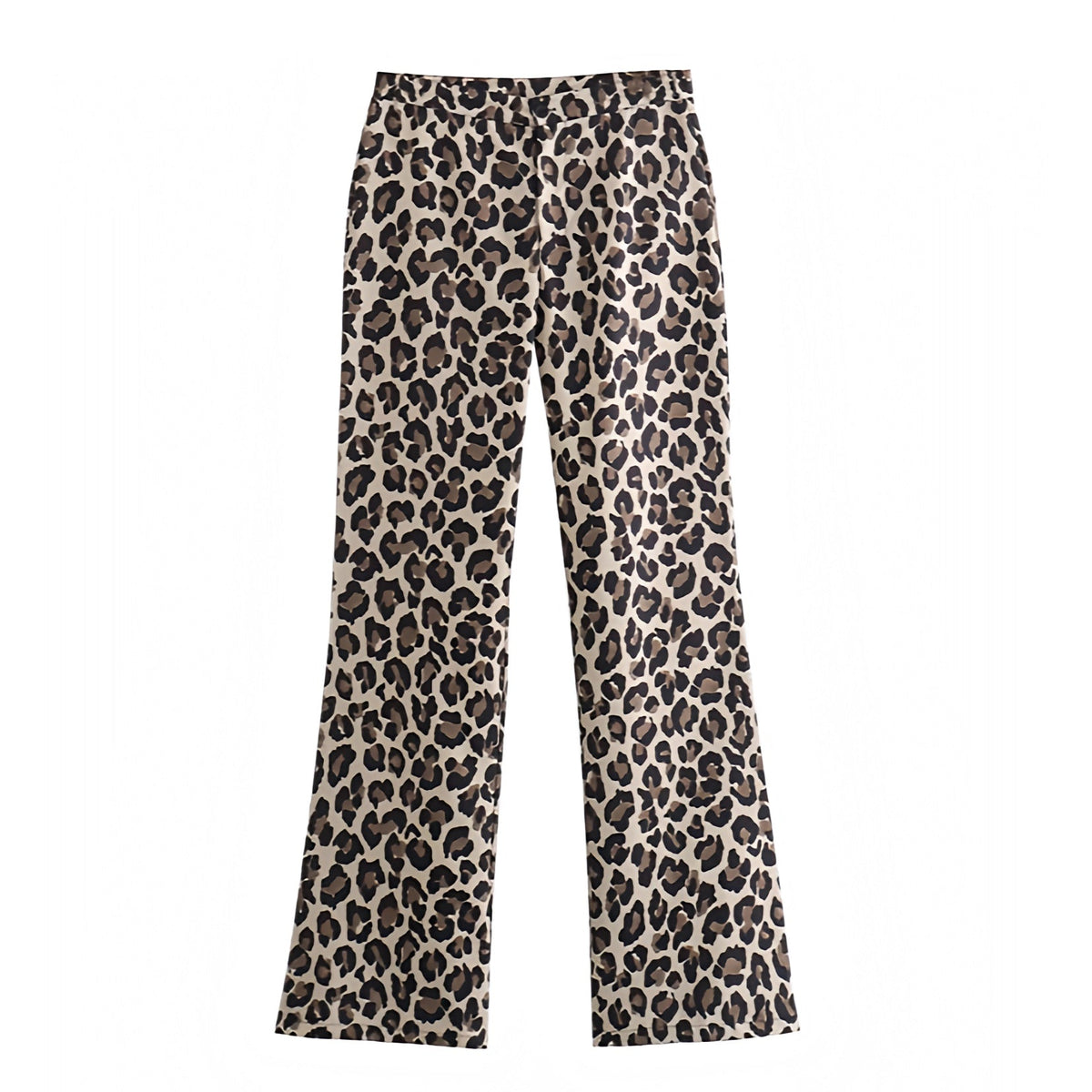 Leopard Print Slim Low-Mid Rise Trouser Flare Pants