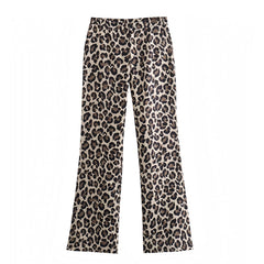 Leopard Print Slim Low-Mid Rise Trouser Flare Pants