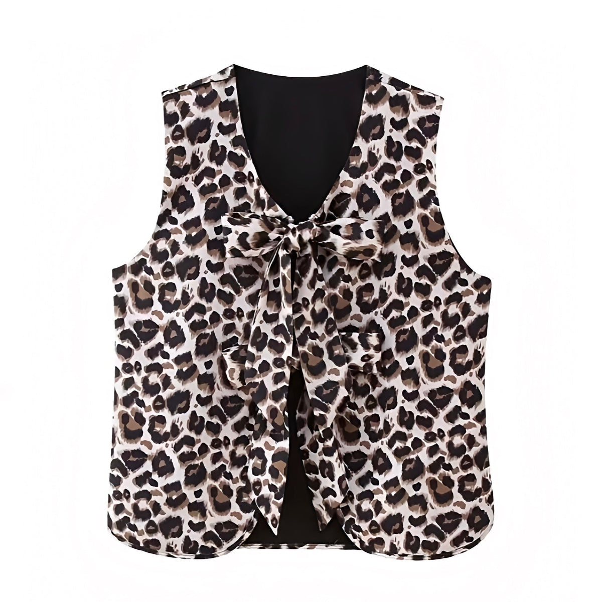 Leopard Print Bow Lace Up V-Neck Sleeveless Vest Top Blouse