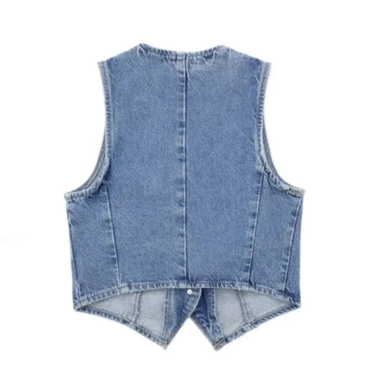 Light Wash Blue Faded Vintage Slim Fit V-Neck Sleeveless Denim Vest Top