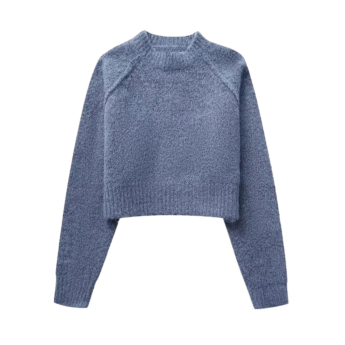 Fog Blue Knit Outer Lined Cropped Pull Over Sweater