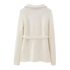 Ivory Knit Button Up Fitted Cardigan Sweater