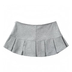 Light Heather Grey Pleated Low Rise Mini Micro Skirt