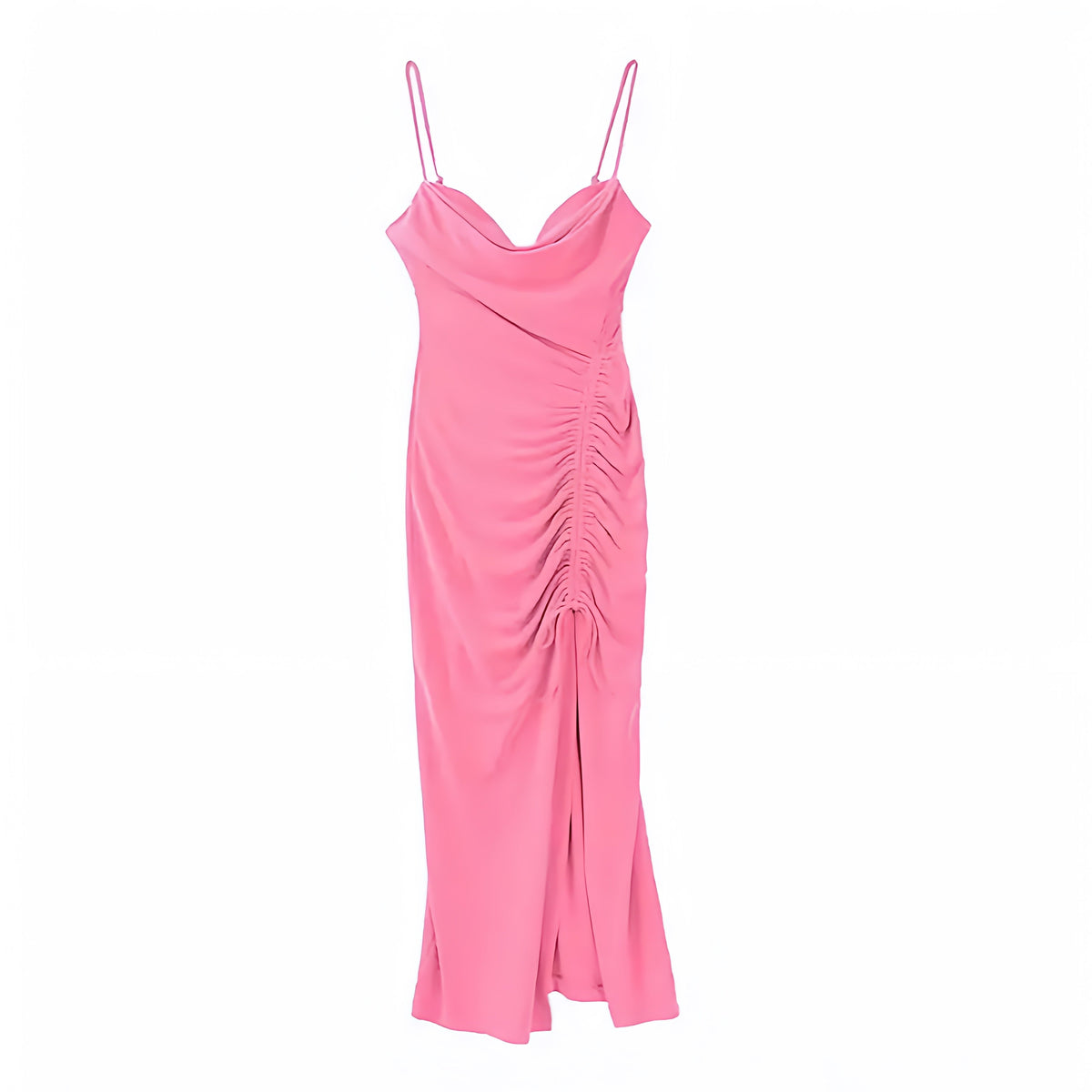 Light Pink Bodycon Ruched Spaghetti Strap Maxi Dress