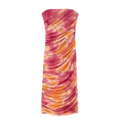 Ibiza Multi-Color Tie Dye Patterned Strapless Bodycon Maxi Dress