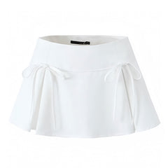 White Bows Slim Fit Low Rise Slit Mini Skirt
