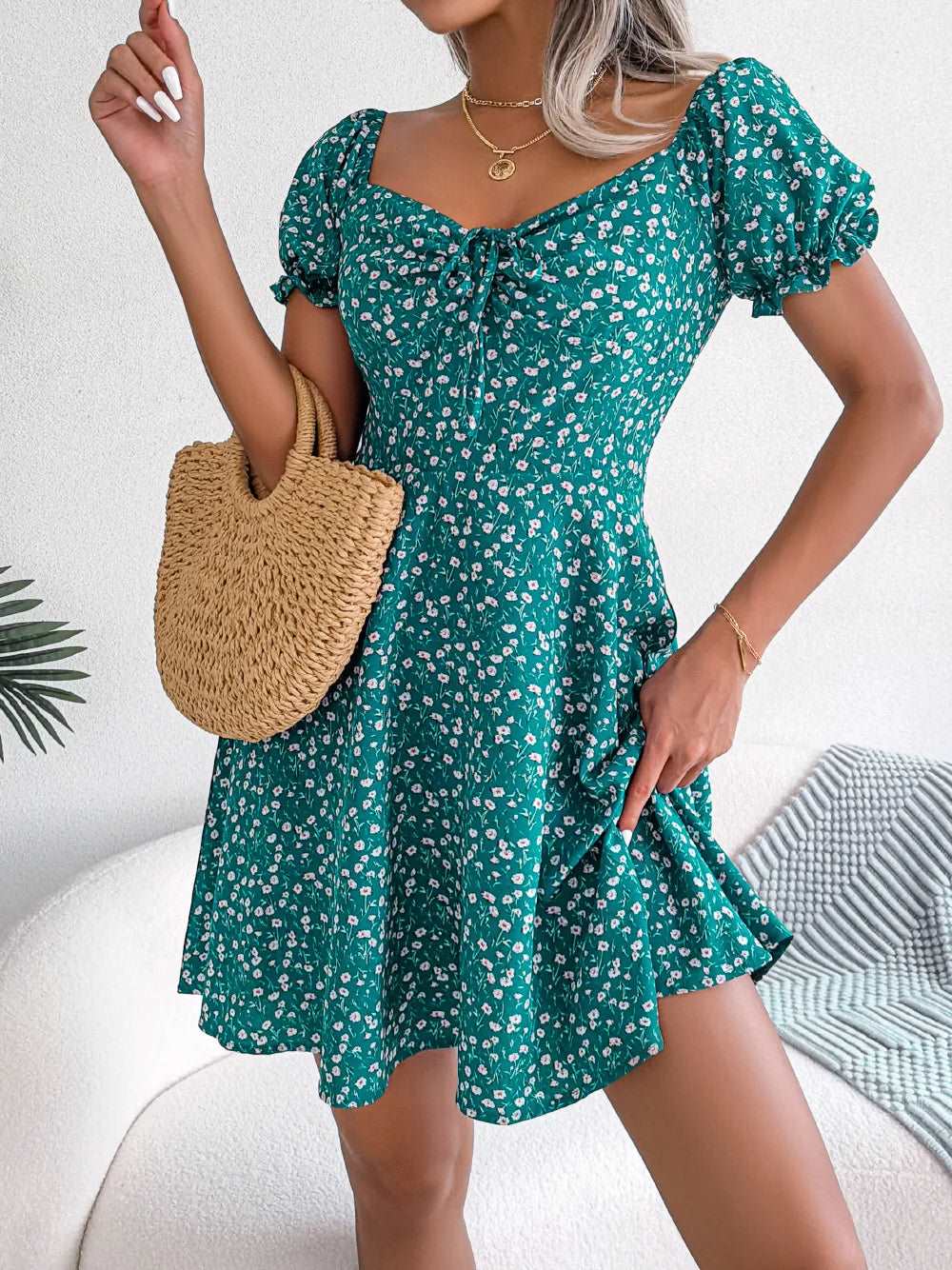 BlossomCharm Floral Mini Dress