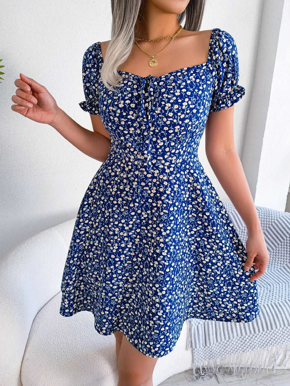 BlossomCharm Floral Mini Dress