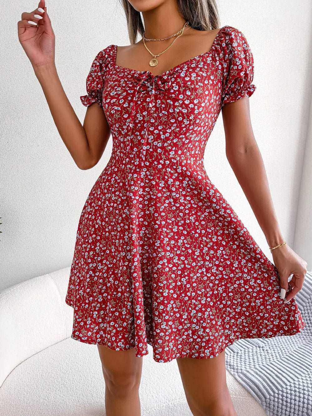 BlossomCharm Floral Mini Dress