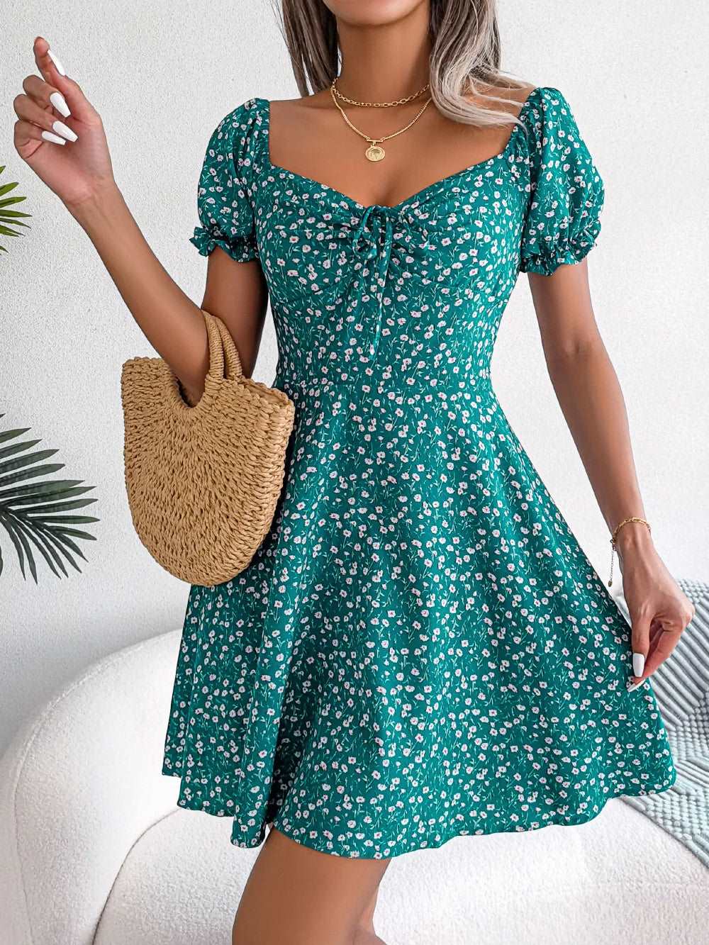 BlossomCharm Floral Mini Dress