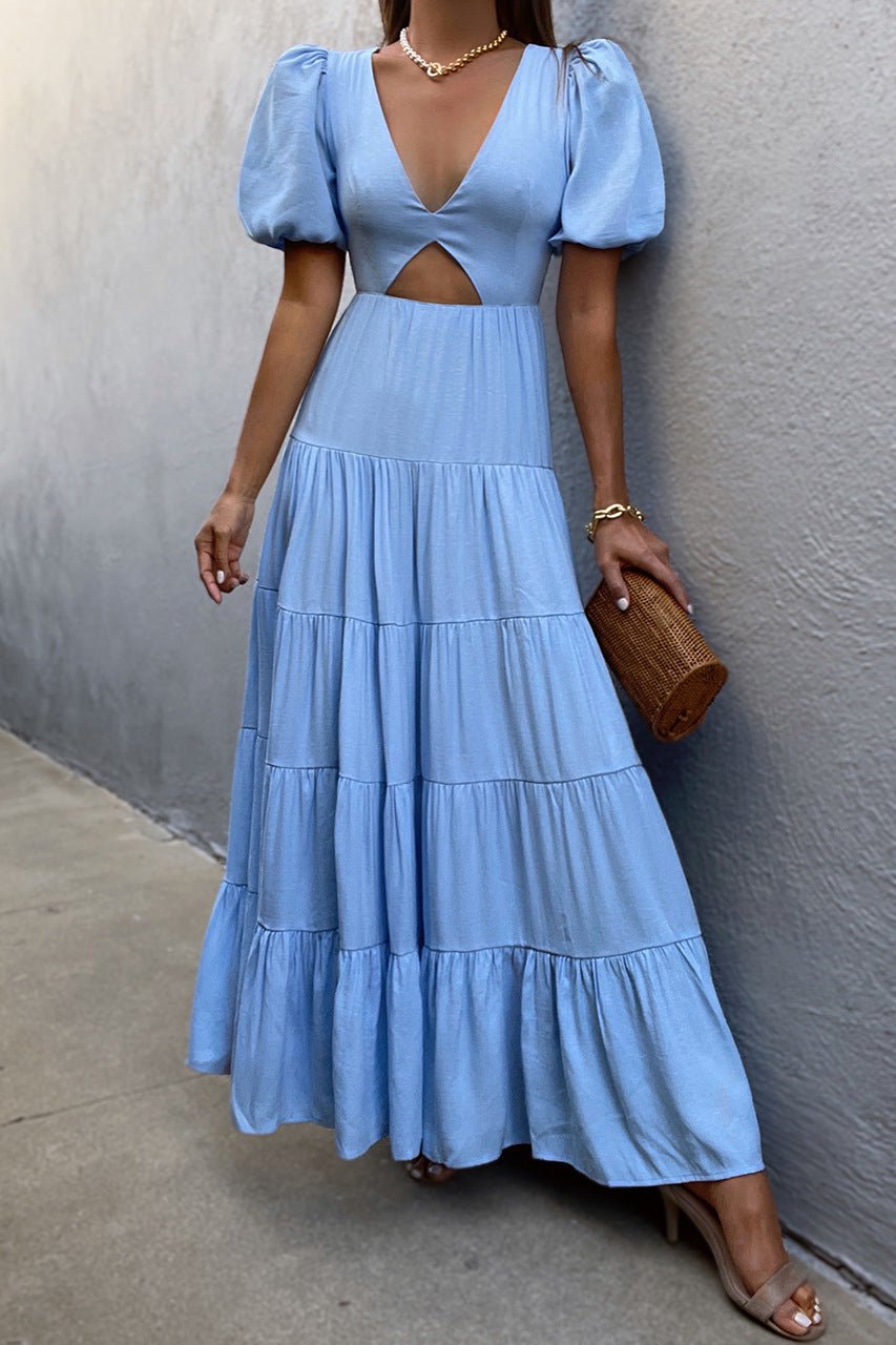 Blue Cut Out Backless A-Line Maxi Dress – Toadds