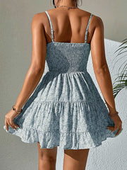 Blue Floral Spaghetti Strap Mini Dress