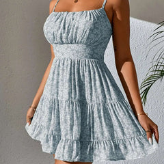 Blue Floral Spaghetti Strap Mini Dress