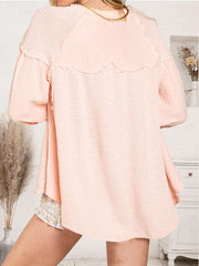 Blush Waffle Knit Button-Up Top
